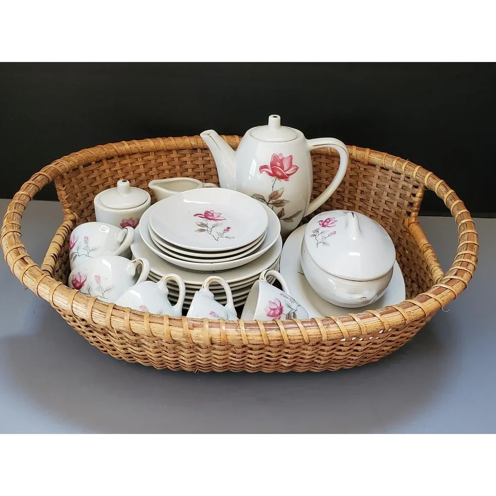 Vintage Floral Child's China Tea Set,‎ Teapot, Cups, Plates, Serving Pieces